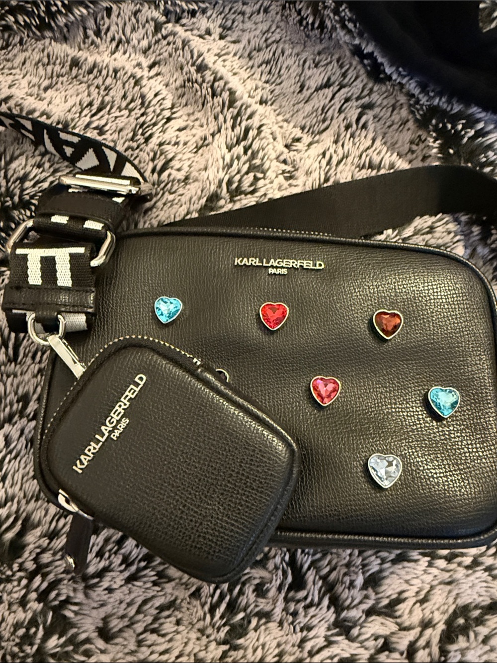 Karl Lagerfeld Black Crossbody with Multicolor Heart Gems - Picture 8 of 8